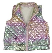 Farebná metalická prešívaná šušťáková vesta Shein