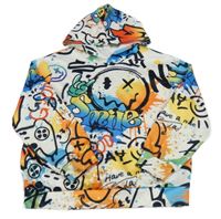 Bielo-farebná skvrnitá mikina s nápisy so smajlíkmi a kapucňou Shein