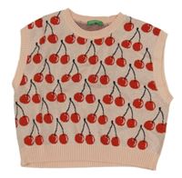 Růžový pletený crop top s třešněmi Benetton
