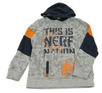 Sivo-čierno-oranžová vzorovaná mikina s kapucí - Nerf C&A