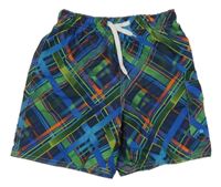 Tmavomodro-zeleno-červené kockované plážové kraťasy s vreckom Charles Vögele