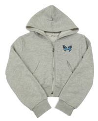 Sivá melírovaná prepínaci crop mikina s motýlom a kapucňou Shein