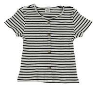 Bielo-čierne pruhované rebrované crop tričko s gombíkmi Page One Young
