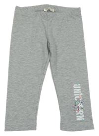 Sivé melírované capri legíny s jednorožcom