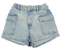 Světlemodré riflové relaxed cargo high waist rifle H&M