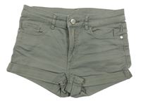 Khaki riflové kraťasy H&M