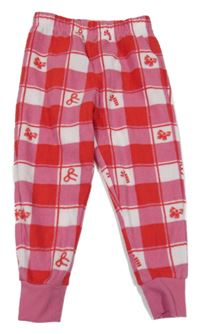 Červeno-růžovo-bílé kostkované fleecové pyžamové kalhoty s obrázky Dunnes