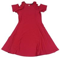 Tmavoružové vzorované šaty s volánikmi Primark