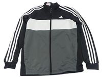 Šedo-černo-bílá sportovní funkční propínací mikina s logem Adidas
