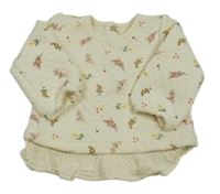 Smetanová květovaná mikina s volánkem Nutmeg