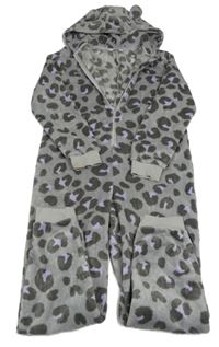 Sivá leopardí chlpatá kombinéza s kapucňou M&S