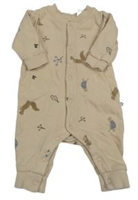 Svetlobéžový teplákový overal so zvieratkami