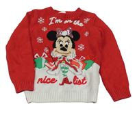 Červeno-bílý svetr s Minnie Disney
