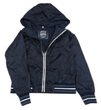 Tmavomodrá šusťáková jarní bunda s kapucí alive