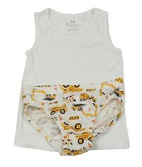 2 set - biely nátělník + biele slipy s bagrami