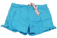 Tyrkysové plátenné kraťasy s mašlou