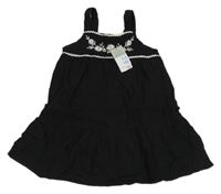 Nové - čierne mušelínové šaty s bielou výšivkou Primark