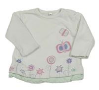 Biela mikina s motýlikmi a kvítky