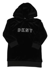 Černá sametová dlouhá mikina s logem a kapucí DKNY