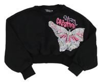 Čierna crop mikina s motýlkom Primark