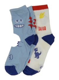 Nové - 2x ponožky - modré + bílé s dinosaury 