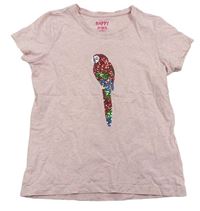 Ružové melírované tričko s papouškem z flitrů Tchibo