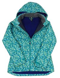 Modrozelená bodkovaná á softshellová bunda s kapucňou H&M