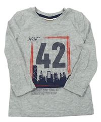 Sivé melírované tričko s číslom a mrakodrapy Kids