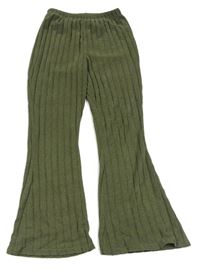 Khaki rebrované úpletové flare legíny