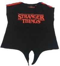 Čierno-červené crop tričko s vázáním - Stranger Things