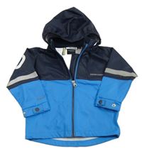 Modro-tmavomodrá vodeodolná jarná bunda s kapucňou