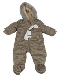 Nové - Hnědá šusťáková zimní kombinéza s Medvídkem Pú a kapucí George