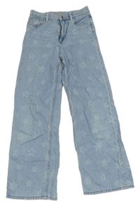 Svetlomodré široké high waist kvetované rifle Page one young