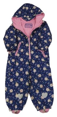 Tmavomodrá šušťáková zateplená kombinéza s kočičkami a kapucňou Pocopiano