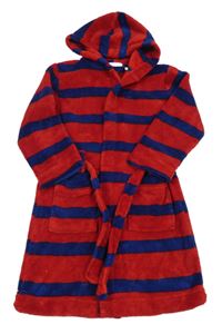 Červeno-modrý pruhovaný plyšový župan s kapucí John Lewis
