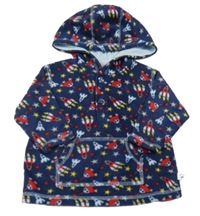 Tmavomodrá fleecová mikina s raketami a kapucí