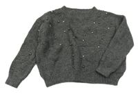 Tmavosivý sveter s perlami a kamienkami Page one young