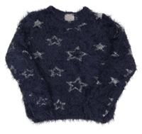 Tmavomodrý chlpatý sveter s hviezdami Pocopiano