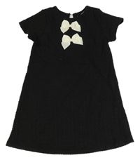 Čierne rebrované šaty s mašľami H&M