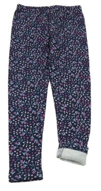 Tmavomodré květované zateplené legíny 