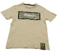 Béžové tričko s nápisy a army prvkem C&A