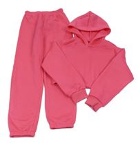 Nové - 2set - Růžová crop mikina s kapucí + tepláky Shein