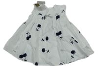 Nové - Bielo-tmavomodré šaty s třešněmi