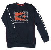 Tmavomodré lehké mikinotriko s nápismi a potlačou