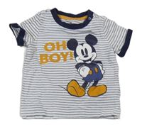 Tmavomodro-biele pruhované tričko s Mickeym C&A