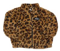 Hnedo-čierna prepínaci chlpatá mikina s leopardím vzorom Shein