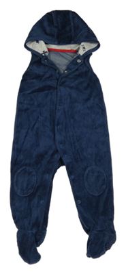 Tmavomodré sametové dupačky s kapucí Mothercare