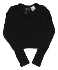 Čierne rebrované crop tričko s čipkou H&M