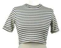 Dámské bílo-tmavomodré pruhované žebrované crop tričko Topshop 