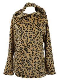 Dámská béžovo-černá vzorovaná plyšová mikina s kapucí 